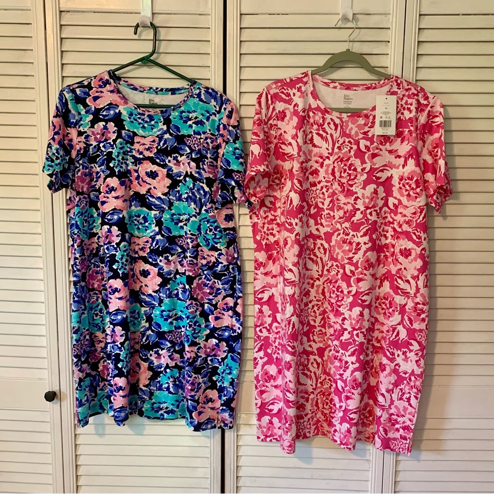 Two Kim Roger’s Floral Print Dresses in Blue and Pink